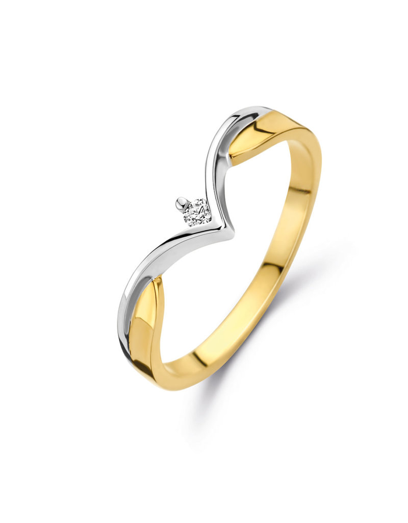 Bernstein Gouden bicolor ring - 14 karaats - Briljant - 0.030 crt - Maat 18