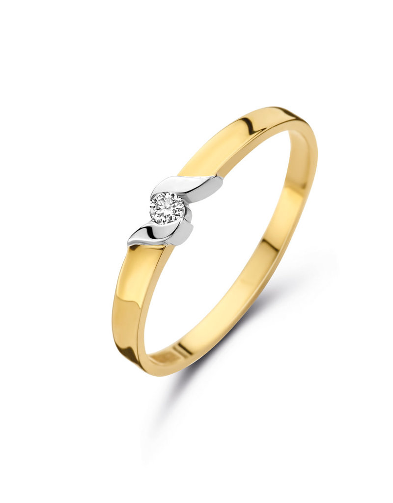 Bernstein Gouden ring - 14 karaats - Briljant - 0.045 crt - Maat 17