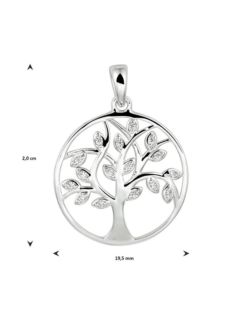 Zilveren hanger - Gerhodineerd - Levensboom - Zirkonia