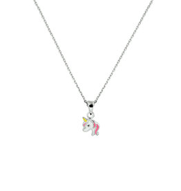 Zilveren collier - Gerhodineerd - Eenhoorn roze - 36 + 4 cm