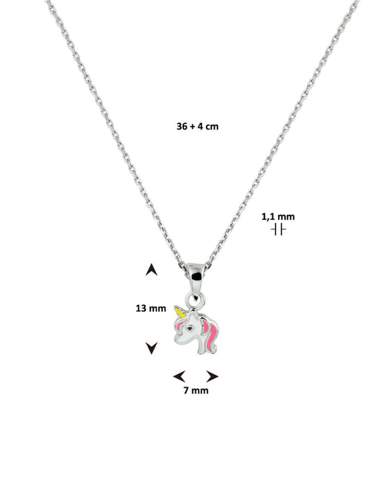 Zilveren collier - Gerhodineerd - Eenhoorn roze - 36 + 4 cm