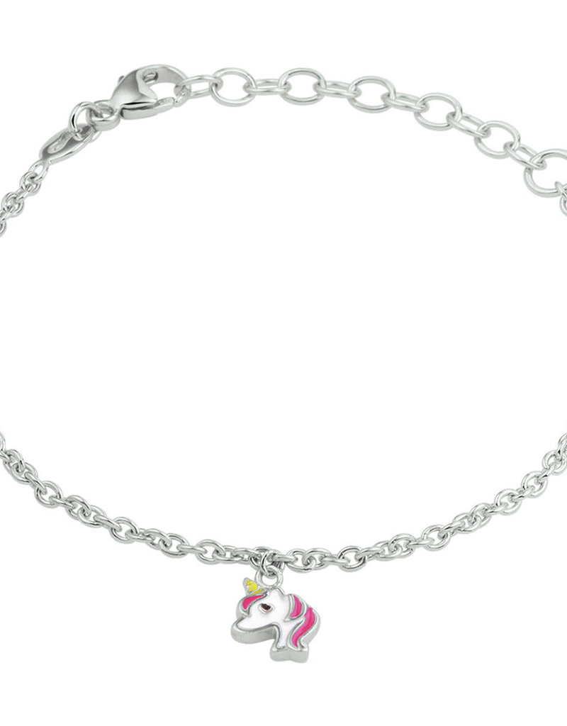 Zilveren armband - Gerhodineerd -  Eenhoorn roze - 13 + 3 cm