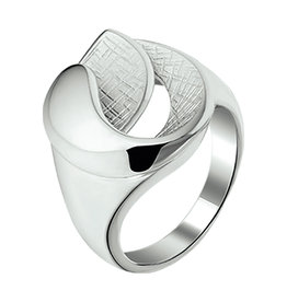 Zilveren ring - Gerhodineerd - Gescratcht - Maat 17.75