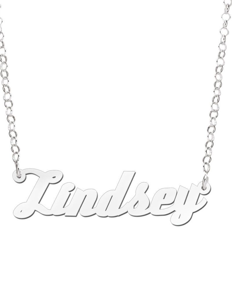 Zilveren naamketting model Lindsey