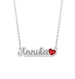 Zilveren naamketting met hartjes steen model Annika