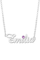 Zilveren naamketting met geboortesteen model Emilia