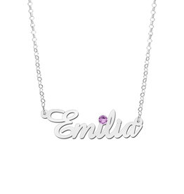 Zilveren naamketting met geboortesteen model Emilia