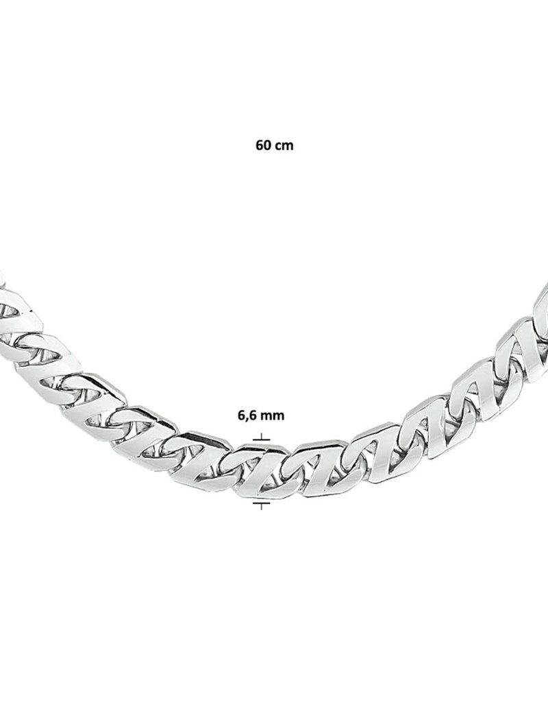 Zilveren heren collier - Gerhodineerd - Geplet Gourmet - 6,6 mm - 60 cm