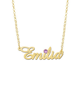 14 karaats - Gouden naamketting met geboortesteen model Emilia