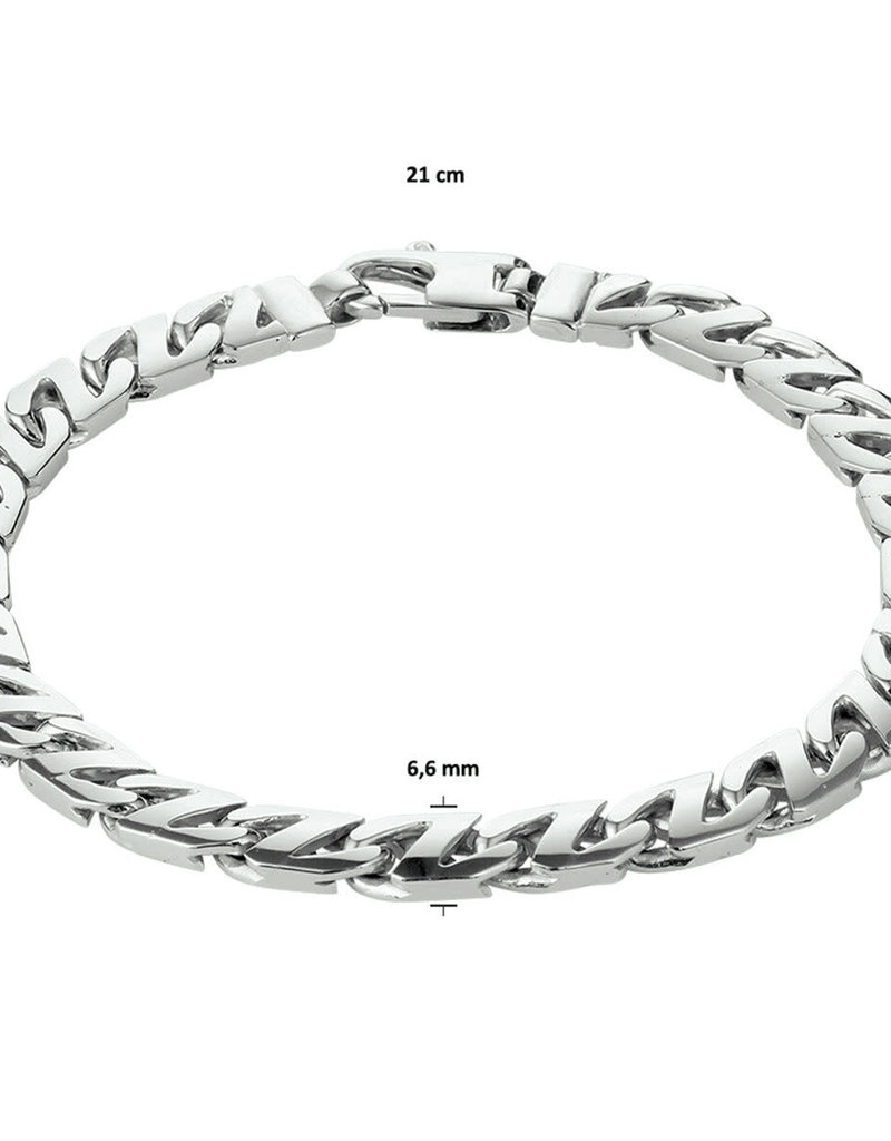 Zilveren heren armband - Gerhodineerd - Geplet Gourmet - 6,6 mm - 21 cm