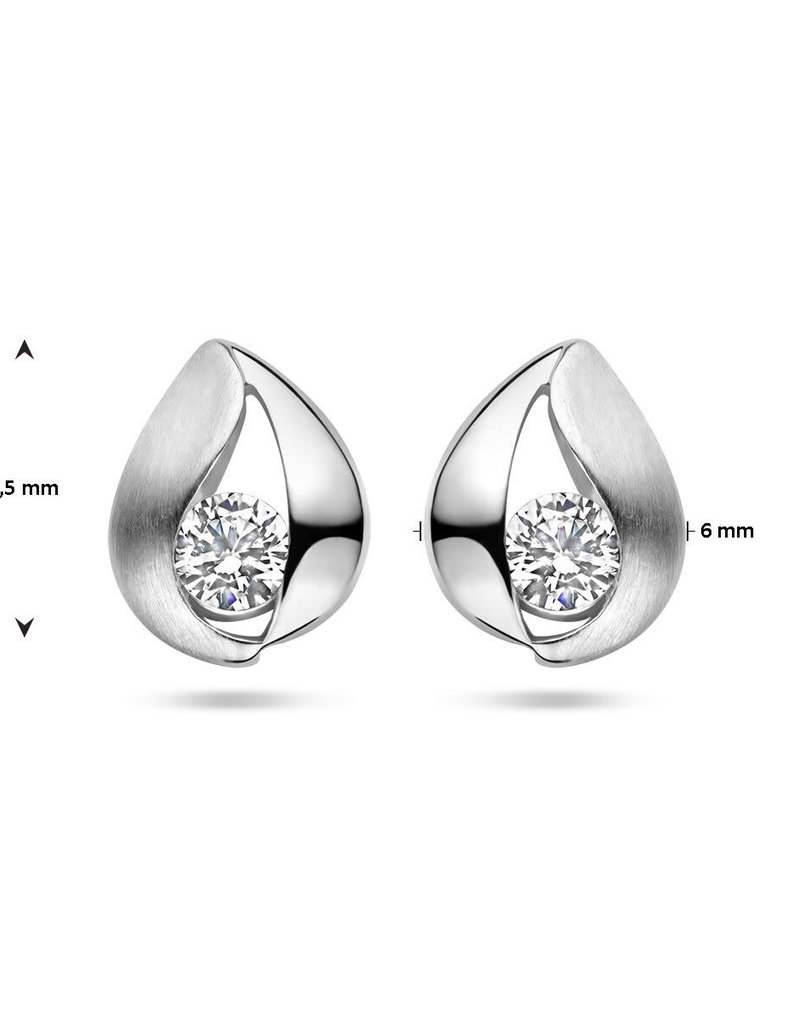 Zilveren oorknoppen - Gerhodineerd - Mat/glanzend - Zirkonia
