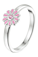 Zilveren kinderring - Gerhodineerd - Roze bloemetje - Emaille - Zirkonia - Maat 14.5