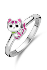 Zilveren kinderring - Gerhodineerd - Poes - Maat 13
