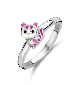 Zilveren kinderring - Gerhodineerd - Poes - Maat 13