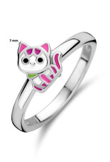 Zilveren kinderring - Gerhodineerd - Poes - Maat 13