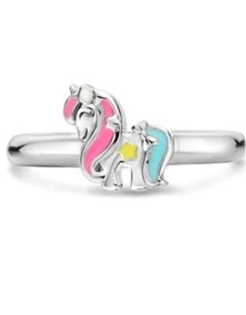 Zilveren kinderring - Gerhodineerd - Eenhoorn - Multicolor - Maat 14