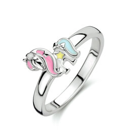 Zilveren kinderring - Gerhodineerd - Eenhoorn - Multicolor - Maat 13.5