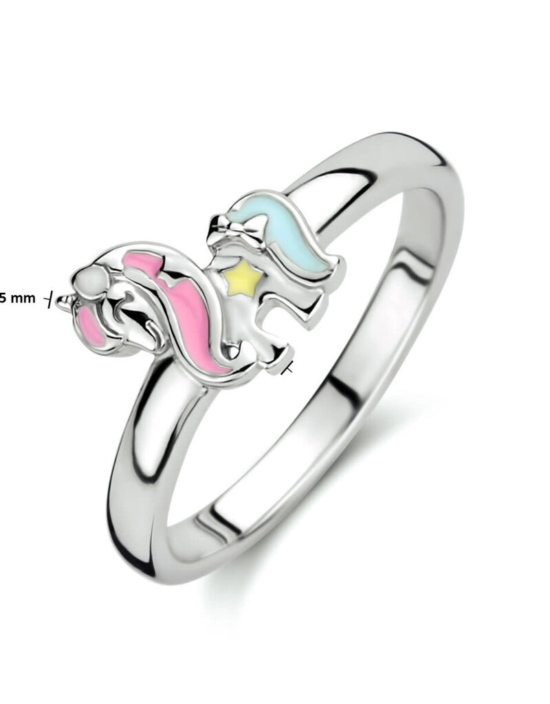 Zilveren kinderring - Gerhodineerd - Eenhoorn - Multicolor - Maat 13.5
