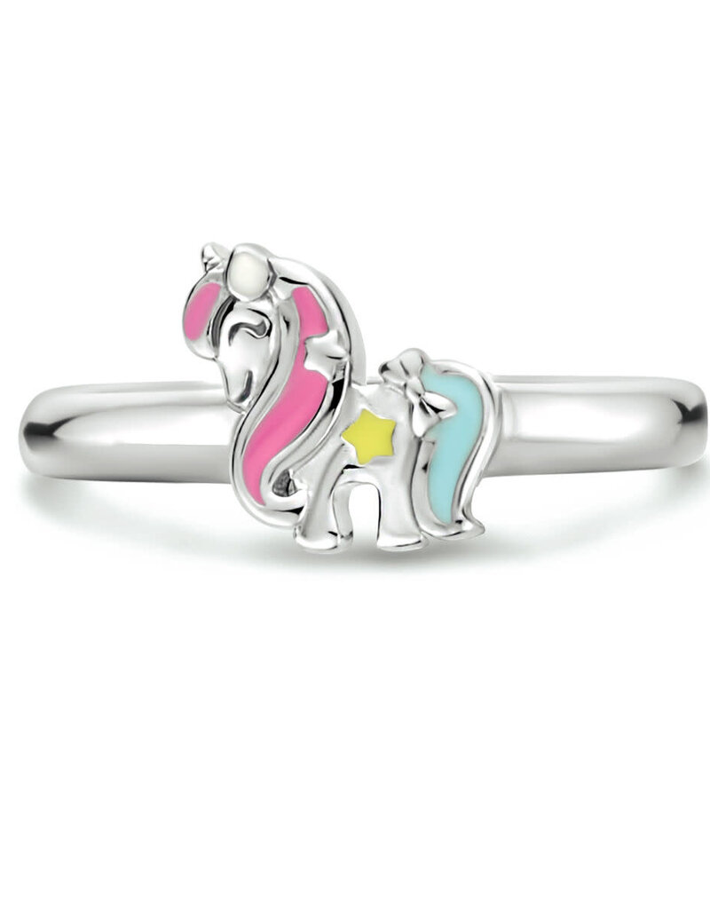 Zilveren kinderring - Gerhodineerd - Eenhoorn - Multicolor - Maat 13.5