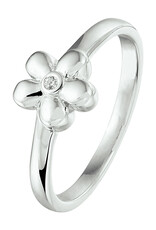 Zilveren kinderring - Gerhodineerd - Bloemetje - Zirkonia - Maat 15