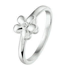 Zilveren kinderring - Gerhodineerd - Bloemetje - Zirkonia - Maat 15