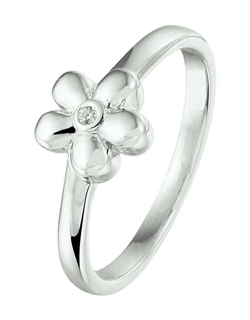 Zilveren kinderring - Gerhodineerd - Bloemetje - Zirkonia - Maat 15
