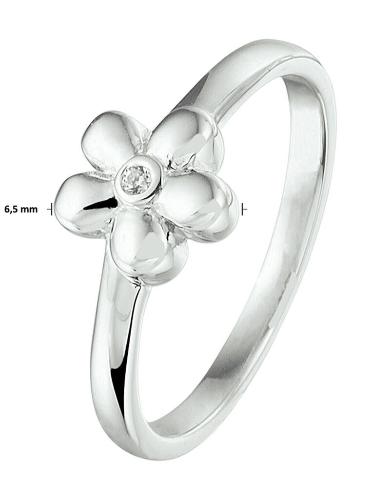 Zilveren kinderring - Gerhodineerd - Bloemetje - Zirkonia - Maat 15