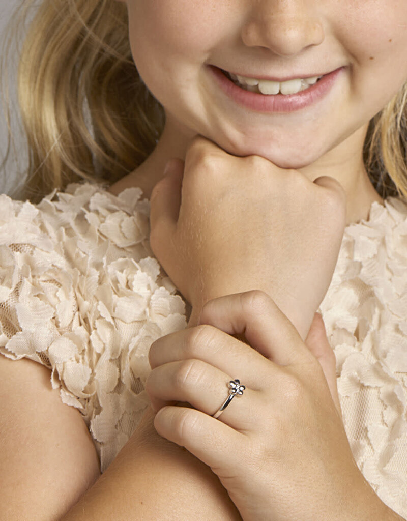 Zilveren kinderring - Gerhodineerd - Bloemetje - Zirkonia - Maat 15