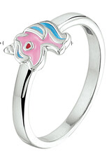 Zilveren kinderring - Gerhodineerd - Eenhoorn - Emaille - Blauw/roze - Maat 14