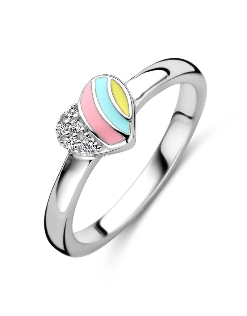 Zilveren kinderring - Gerhodineerd - Hartje - Zirkonia / Emaille - Maat 14.5