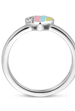 Zilveren kinderring - Gerhodineerd - Hartje - Zirkonia / Emaille - Maat 14.5