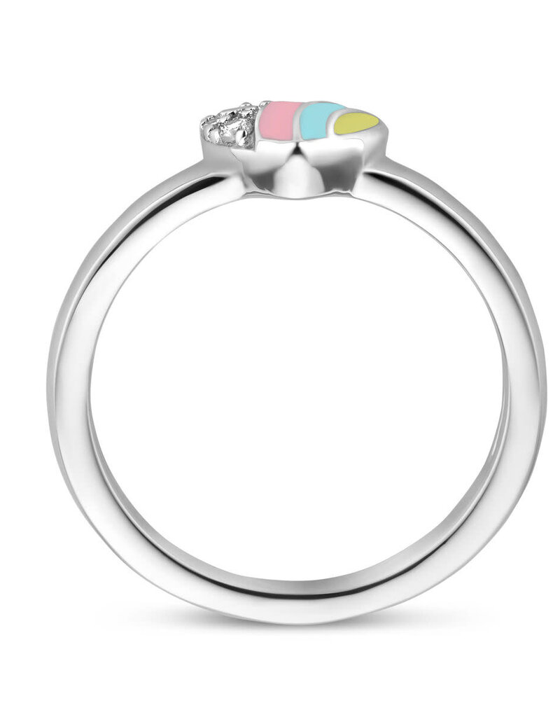 Zilveren kinderring - Gerhodineerd - Hartje - Zirkonia / Emaille - Maat 14.5