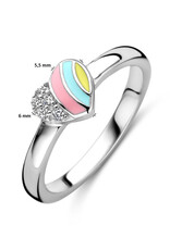 Zilveren kinderring - Gerhodineerd - Hartje - Zirkonia / Emaille - Maat 14.5