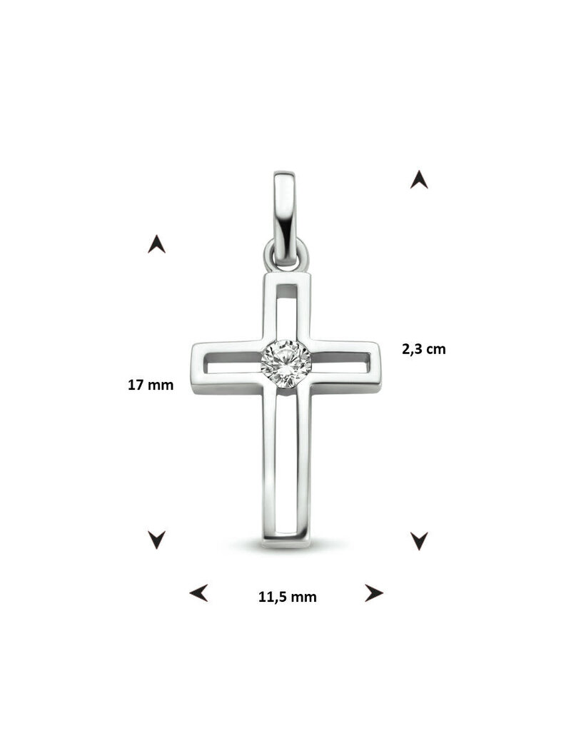 Zilveren hanger - Gerhodineerd - Kruisje - Zirkonia