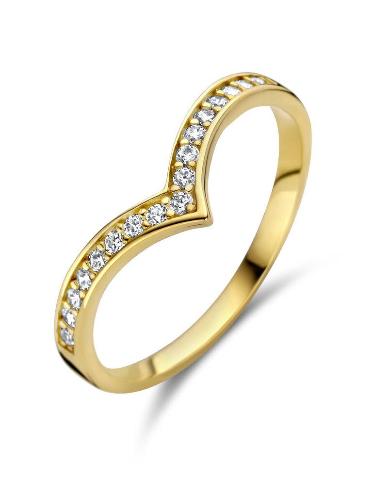 Gouden ring - 14 karaats - V vorm - Zirkonia - Maat 17.75