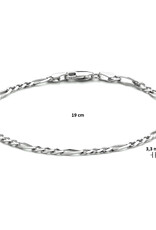 Zilveren armband - Gerhodineerd - Figaro - 3.3 mm - 19 cm