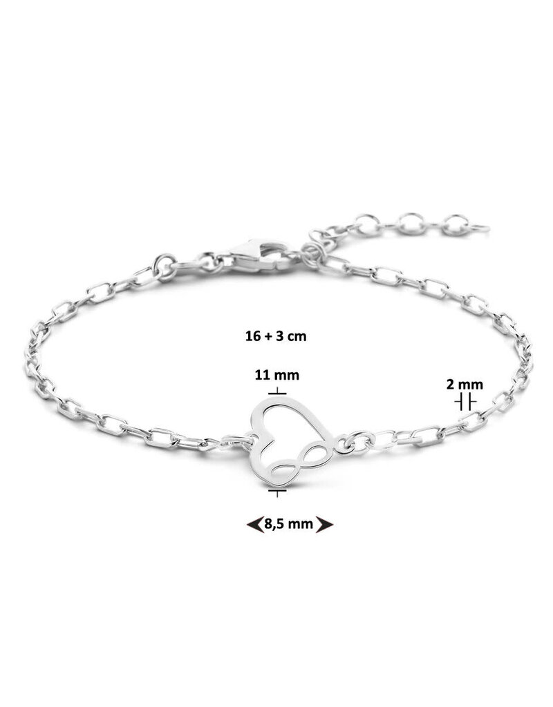 Zilveren armband - Gerhodineerd - Hart en infinity - 16 + 3 cm