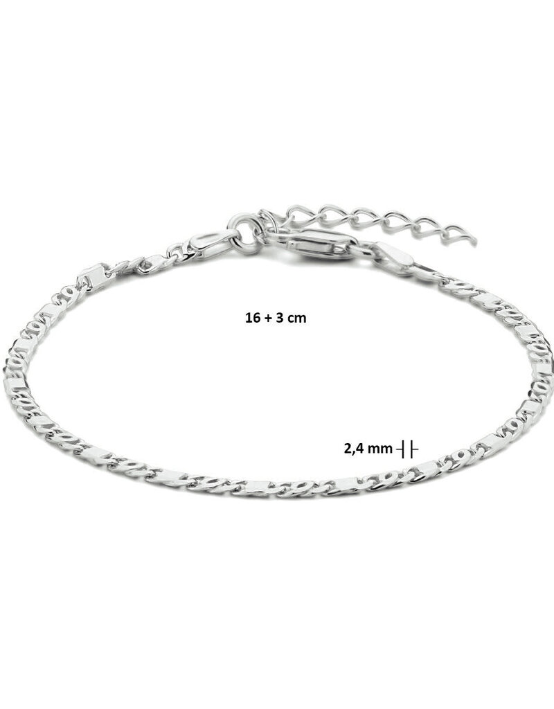Zilveren armband - Gerhodineerd - Valkenoog met tussenstuk - 2.4 mm - 16 + 3 cm