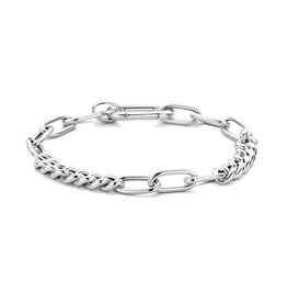 Zilveren Armband - Gerhodineerd - Gourmet en Paperclip - 6,8 mm - 19 cm