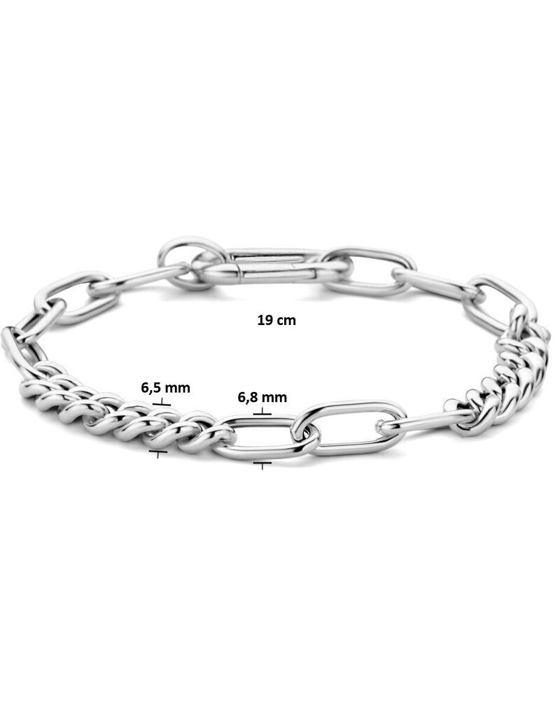 Zilveren Armband - Gerhodineerd - Gourmet en Paperclip - 6,8 mm - 19 cm