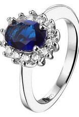 Zilveren ring - Gerhodineerd - Synthetisch blauw Saffier - Zirkonia - Maat 17.75