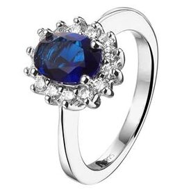 Zilveren ring - Gerhodineerd - Synthetisch blauw Saffier - Zirkonia - Maat 17.75