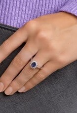 Zilveren ring - Gerhodineerd - Synthetisch blauw Saffier - Zirkonia - Maat 17.75