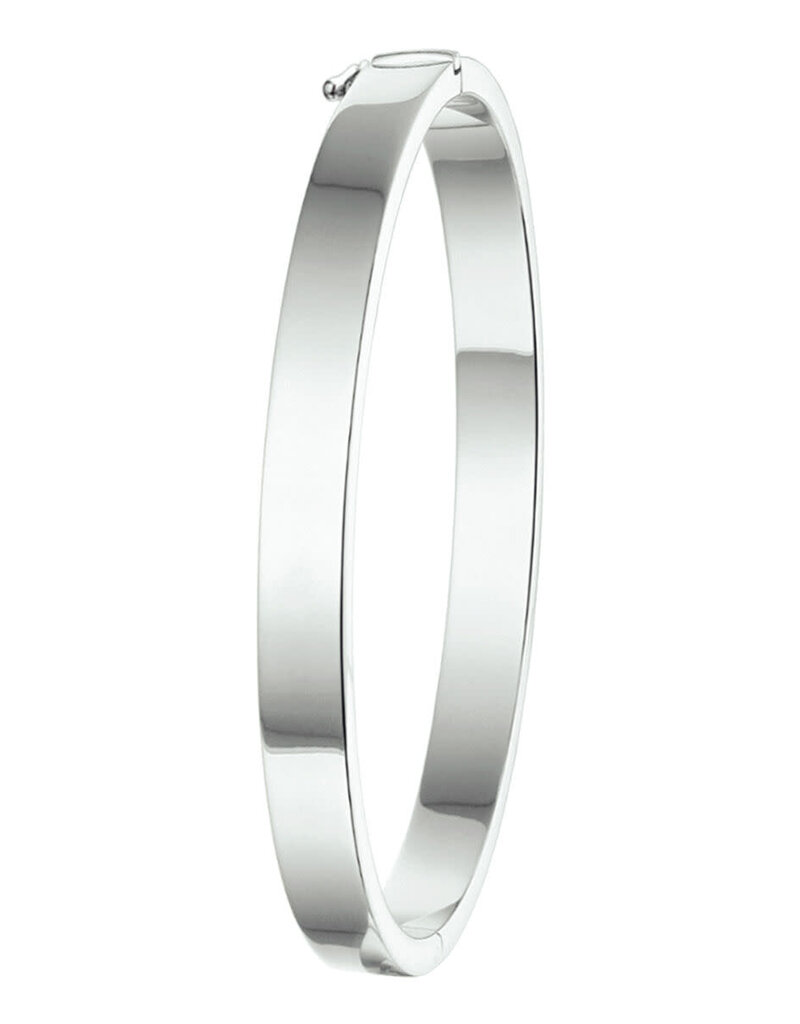 Zilveren bangle - Gerhodineerd - Vlakke buis - Scharnier - 6 mm - 60 mm