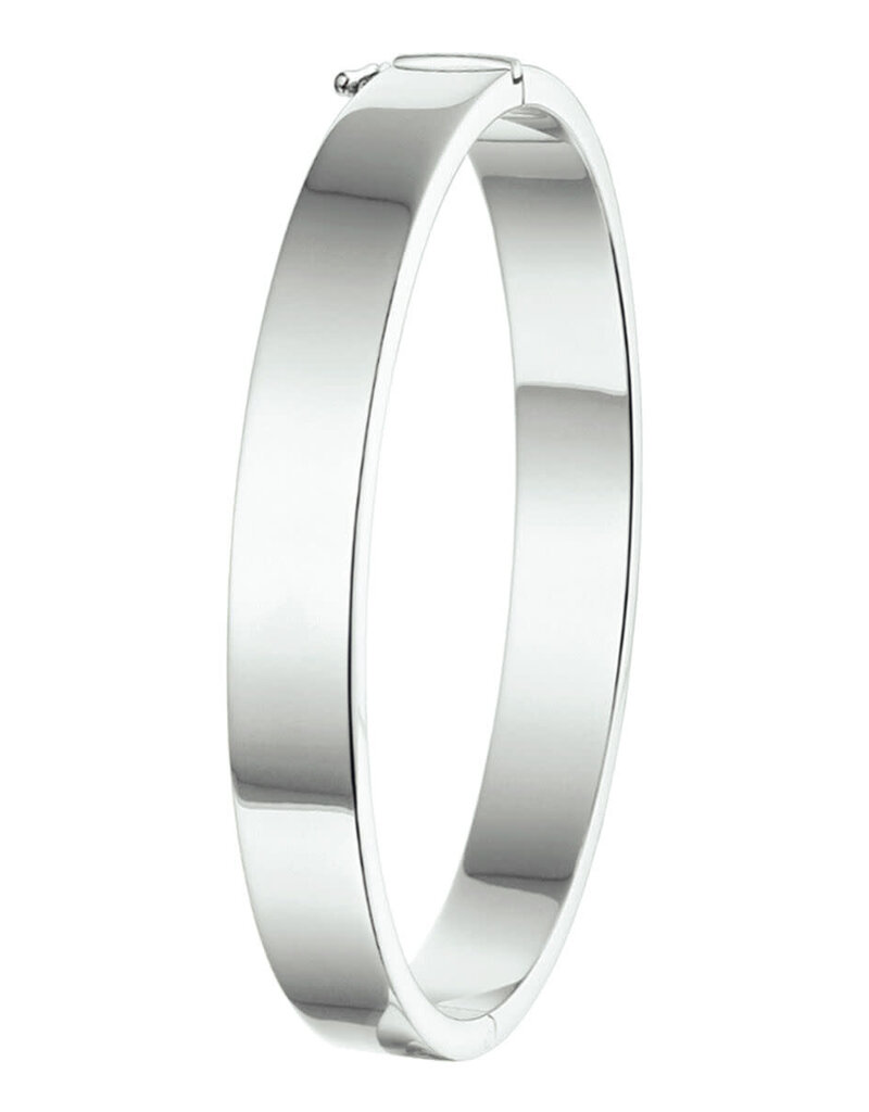 Zilveren bangle - Gerhodineerd - Vlakke buis - Scharnier - 8 mm - 60 mm
