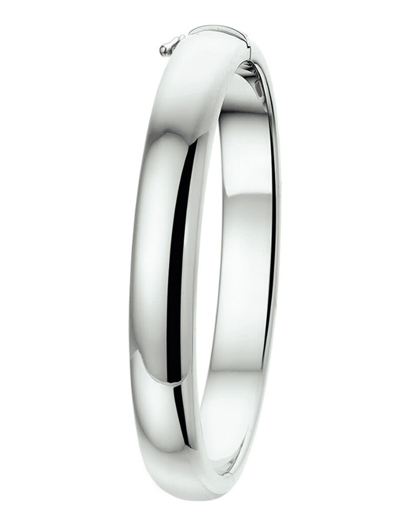 Zilveren bangle - Gerhodineerd - Bolle buis - Scharnier - 8 mm - 60 mm