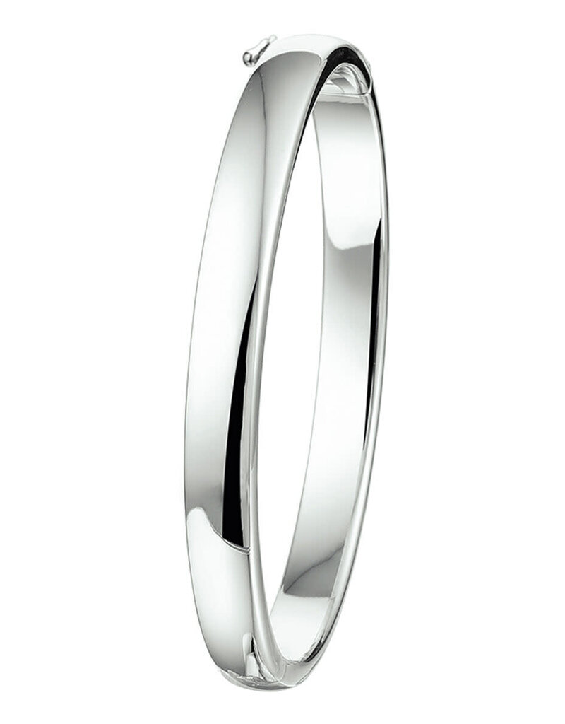 Zilveren bangle - Gerhodineerd - Bolle buis - Scharnier - 7 mm - 60 mm