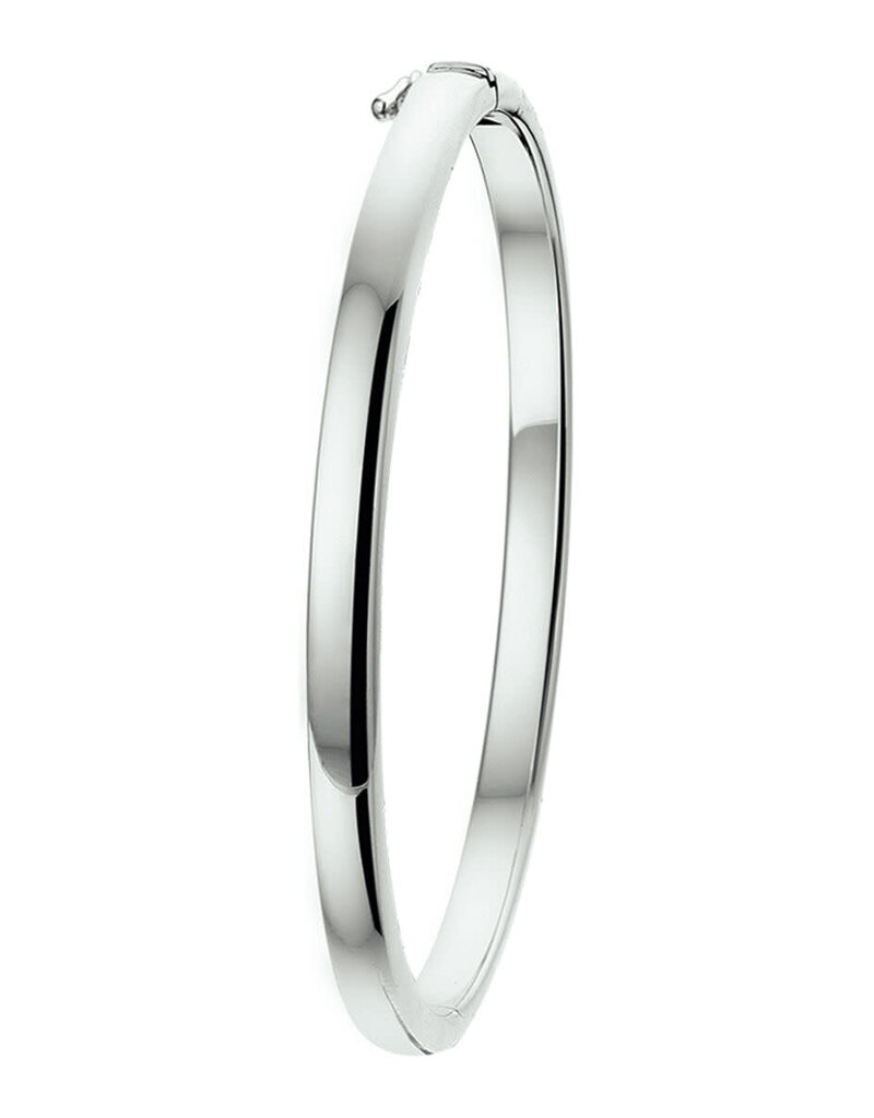 Zilveren bangle - Gerhodineerd - Bolle buis - Scharnier - 4 mm - 60 mm