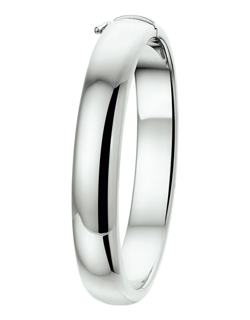 Zilveren bangle - Gerhodineerd - Bolle buis - Scharnier - 10 mm - 60 mm