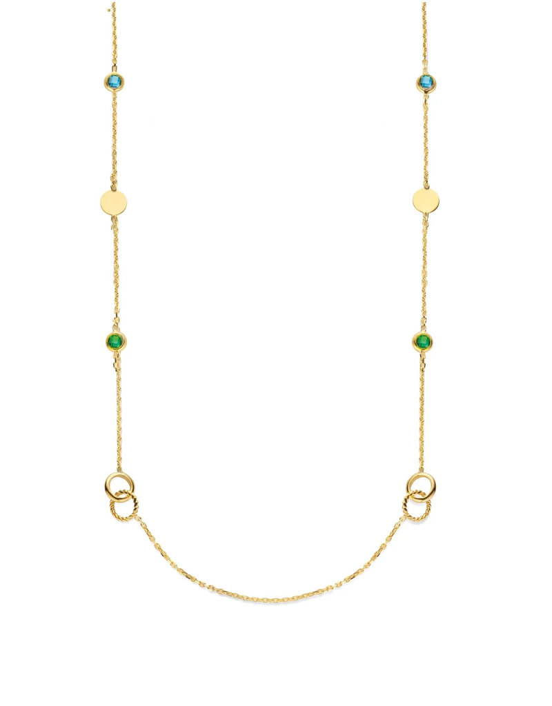 Joy&Julia Gouden collier - 14 karaats - Groene en blauwe Zirkonia - 42-45 cm